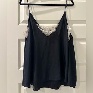 Free People Intimately Black Silk and Lace Deep-V Tank Size L